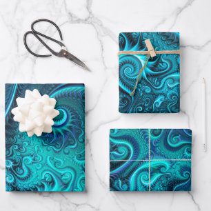 Abstract Colourful Blue & Teal Spiral Pattern  Wrapping Paper Sheet
