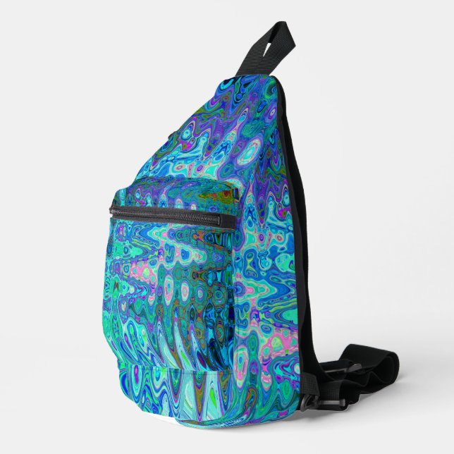 Abstract Colourful Blue Wavy Mosaic Retro Sling Bag (Right Corner)