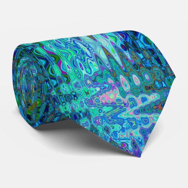 Abstract Colourful Blue Wavy Mosaic Retro Tie (Rolled)