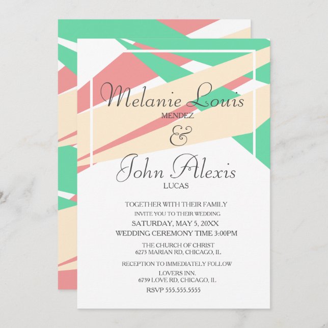 Abstract Colourful Bold Modern Wedding Coral Lime Invitation (Front/Back)