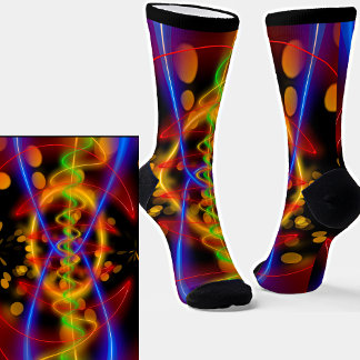 Abstract Colourful Bright Line Curves Socks