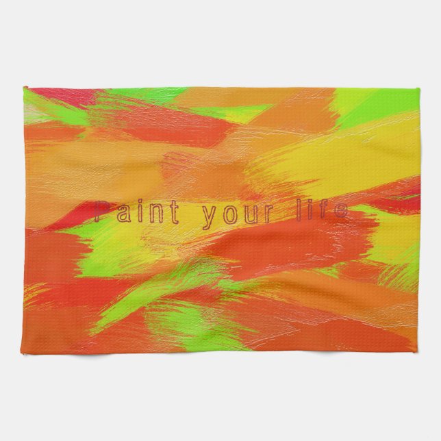Abstract colourful brush strokes texture.text. tea towel (Horizontal)