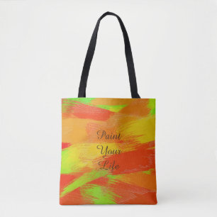 Abstract colourful brush strokes texture.text. tote bag