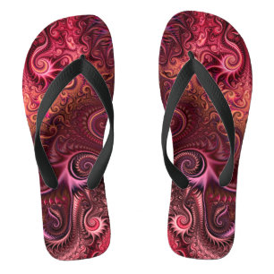 Abstract Colourful Burgundy Carmine Spiral Pattern Jandals