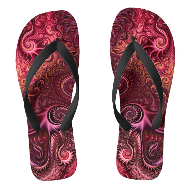 Abstract Colourful Burgundy Carmine Spiral Pattern Jandals (Footbed)