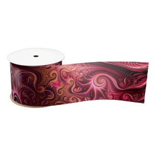 Abstract Colourful Burgundy Carmine Spiral Pattern Satin Ribbon