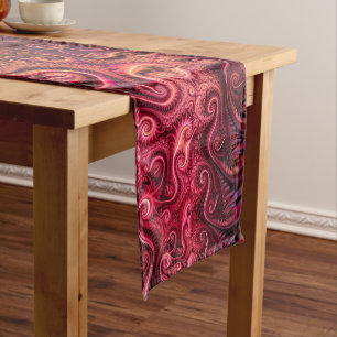 Abstract Colourful Burgundy Carmine Spiral Pattern Short Table Runner