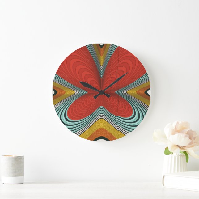 Abstract Colourful Butterfly Pattern Design  Large Clock (Home)