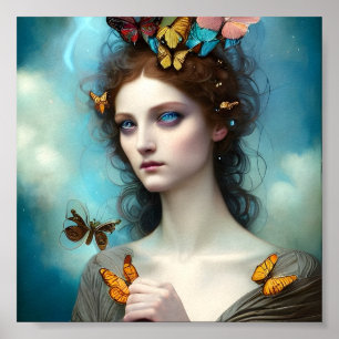 Abstract Colourful Butterfly Princess Poster