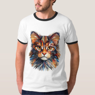 Abstract Colourful Cat Face T-Shirt Artistic Fel