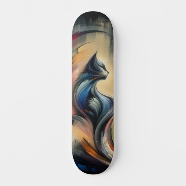 Abstract Colourful Cat Skateboard: Artistic Skateboard (Front)