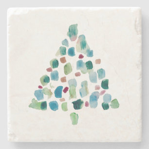 Abstract Colourful Christmas Tree Ceramic Stone Coaster