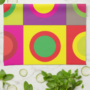 Abstract Colourful Circle Square Geometric Tea Towel