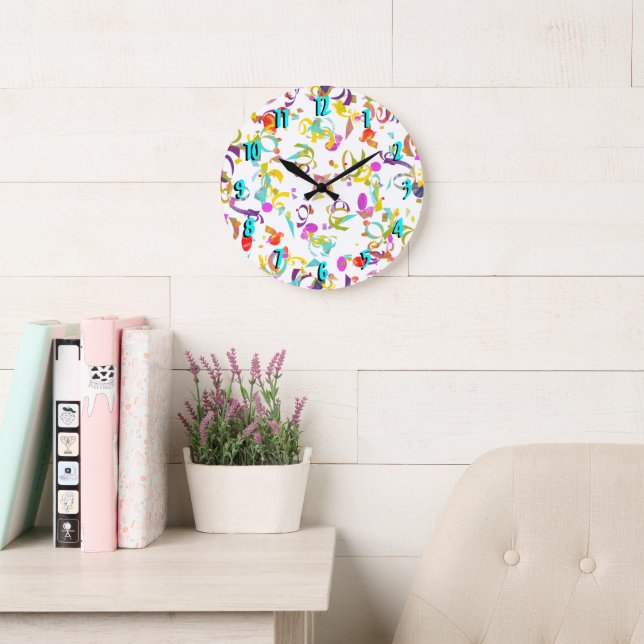 Abstract Colourful Confetti Toss Over White Large Clock (Reading Room)