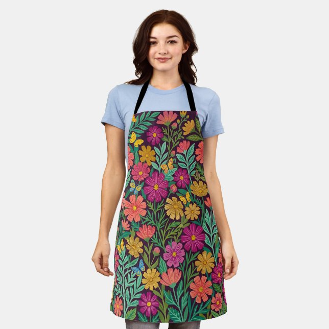 Abstract Colourful Cosmos Butterflies Apron (Worn)