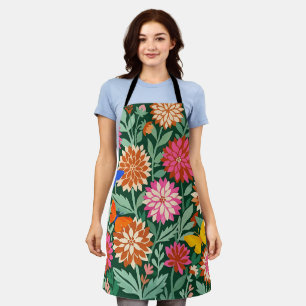 Abstract Colourful Dahlias Butterflies Apron