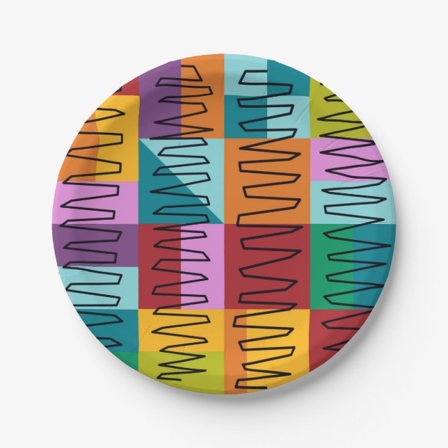Abstract, colourful designs  paper plate (Front)