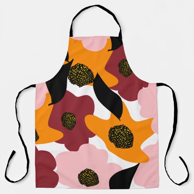 Abstract colourful doodles flowers and leaves back apron (Front)