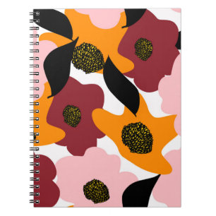Abstract colourful doodles flowers and leaves back notebook