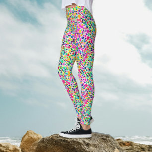 Abstract Colourful Dots Watercolor Paint Pattern  Leggings