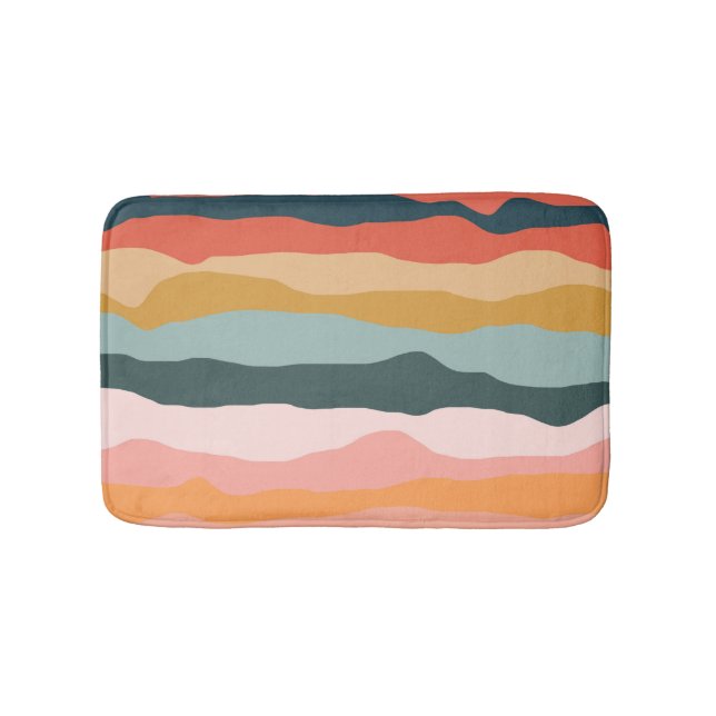 Abstract Colourful Earthy Coral Stripe Pattern Bath Mat (Front)