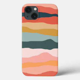 Abstract Colourful Earthy Coral Stripe Pattern iPhone 13 Case