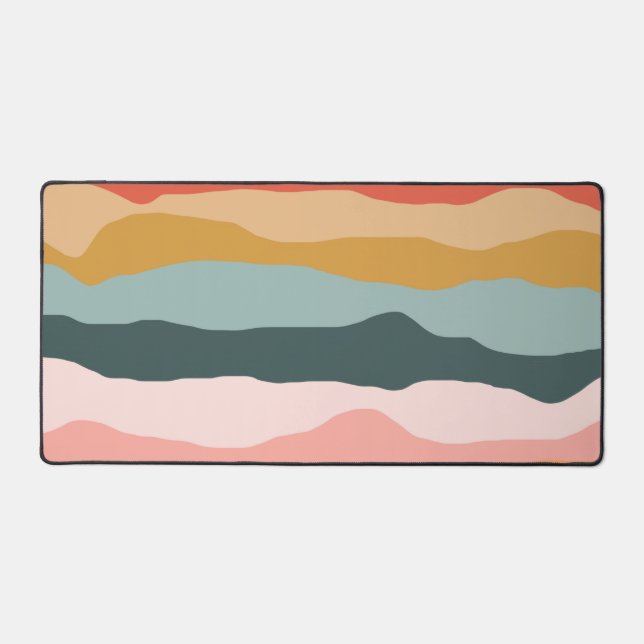 Abstract Colourful Earthy Coral Stripe Pattern Desk Mat (Front)