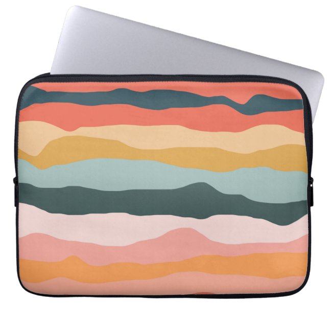 Abstract Colourful Earthy Coral Stripe Pattern Laptop Sleeve (Front)