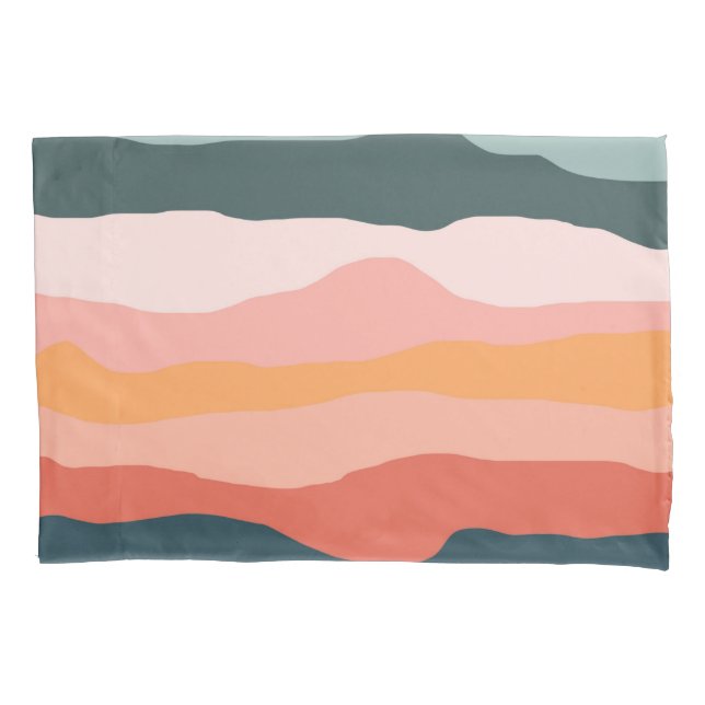 Abstract Colourful Earthy Coral Stripe Pattern Pillowcase (Front)