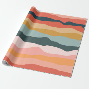 Abstract Colourful Earthy Coral Stripe Pattern Wrapping Paper