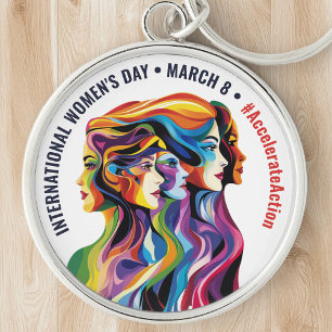 Abstract Colourful Faces Women's Day   IWD Key Ring