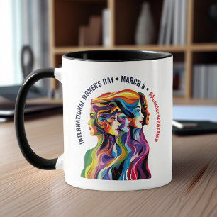 Abstract Colourful Faces Women's Day IWD Mug