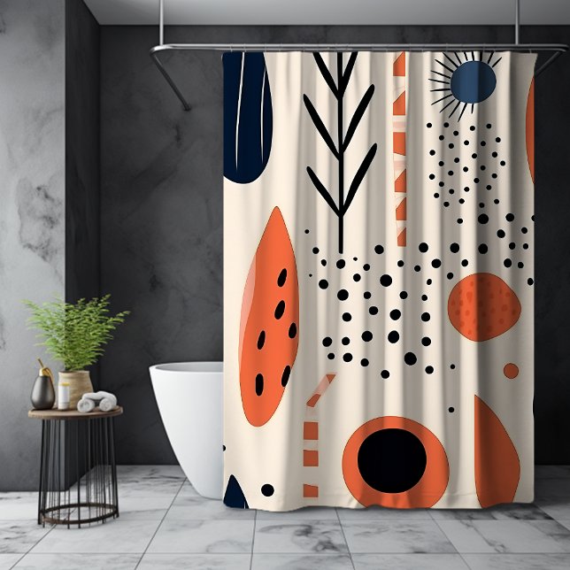 Abstract colourful fall orange beige floral patter shower curtain (Creator Uploaded)