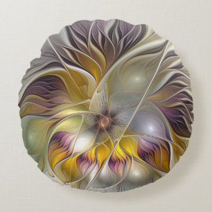 Abstract Colourful Fantasy Flower Fractal Art Round Cushion