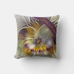 Abstract Colourful Fantasy Flower Fractal Name Cushion