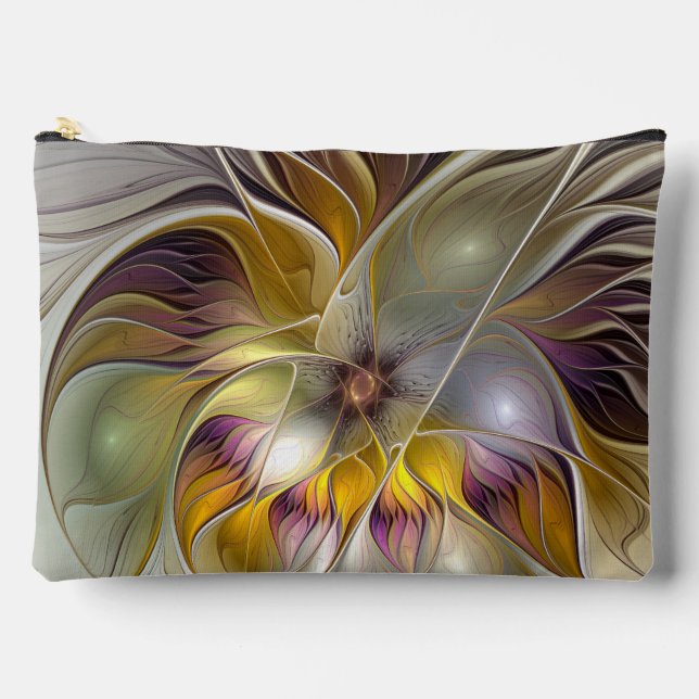 Abstract Colourful Fantasy Flower Modern Fractal Accessory Pouch (Front)