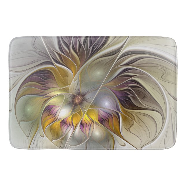 Abstract Colourful Fantasy Flower Modern Fractal Bath Mat (Front)