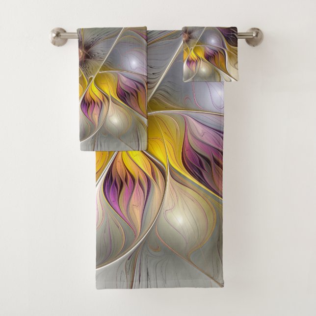 Abstract Colourful Fantasy Flower Modern Fractal Bath Towel Set (Insitu)