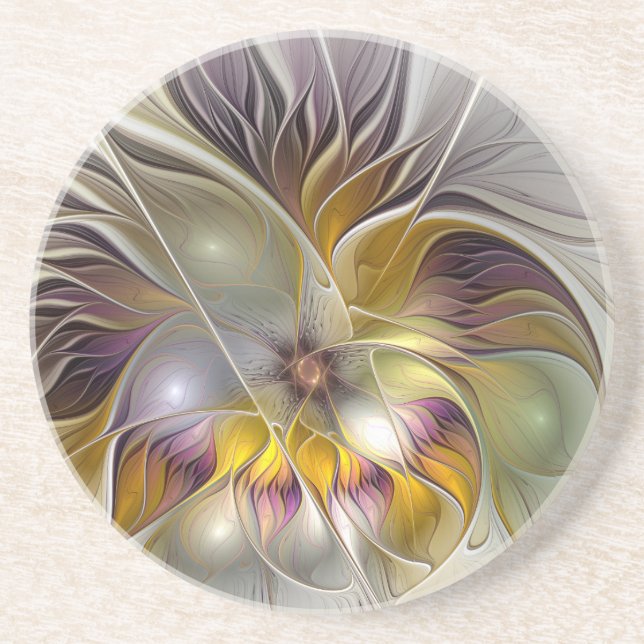 Abstract Colourful Fantasy Flower Modern Fractal Coaster (Front)