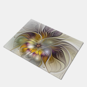 Abstract Colourful Fantasy Flower Modern Fractal Doormat