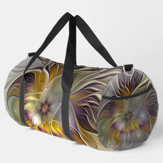Abstract Colourful Fantasy Flower Modern Fractal Duffle Bag (Right Corner)