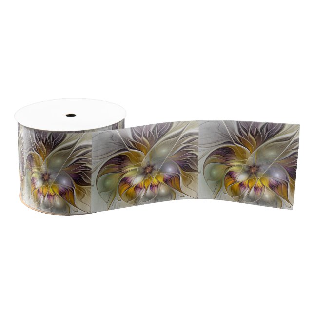 Abstract Colourful Fantasy Flower Modern Fractal Grosgrain Ribbon (Spool)