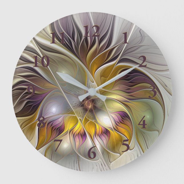 Abstract Colourful Fantasy Flower Modern Fractal Large Clock (Front)