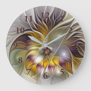 Abstract Colourful Fantasy Flower Modern Fractal Large Clock