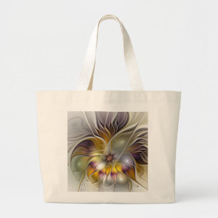 Abstract Colourful Fantasy Flower Modern Fractal Large Tote Bag