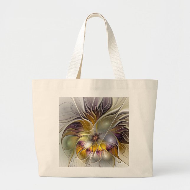 Abstract Colourful Fantasy Flower Modern Fractal Large Tote Bag (Front)