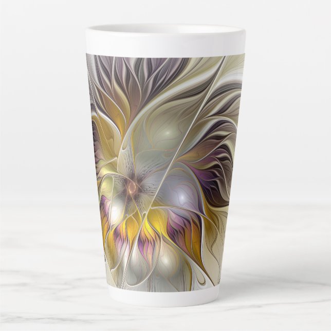 Abstract Colourful Fantasy Flower Modern Fractal Latte Mug (Front)
