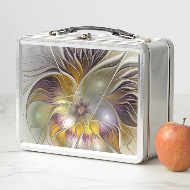 Abstract Colourful Fantasy Flower Modern Fractal Metal Lunch Box (In Situ)