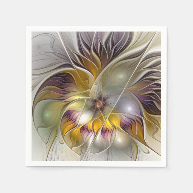 Abstract Colourful Fantasy Flower Modern Fractal Napkin (Front)