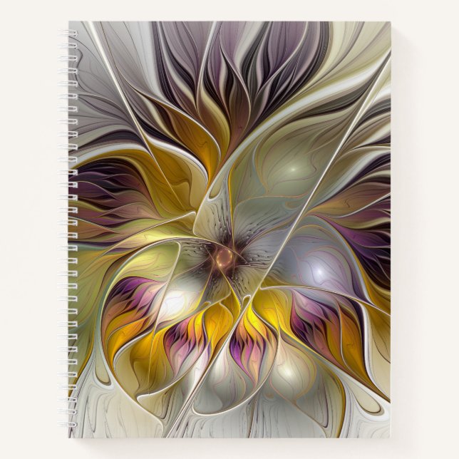 Abstract Colourful Fantasy Flower Modern Fractal Notebook (Front)